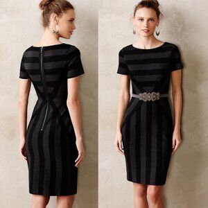 EUC Women's MAEVE Anthropologie Geoplane Black/Gray Striped Dress | Size 6